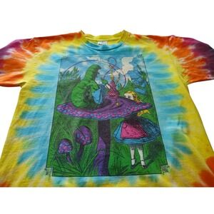 Vintage Alice in Wonderland Tee Shirt Tie Dye Double Sided‎ Alore Mens Large